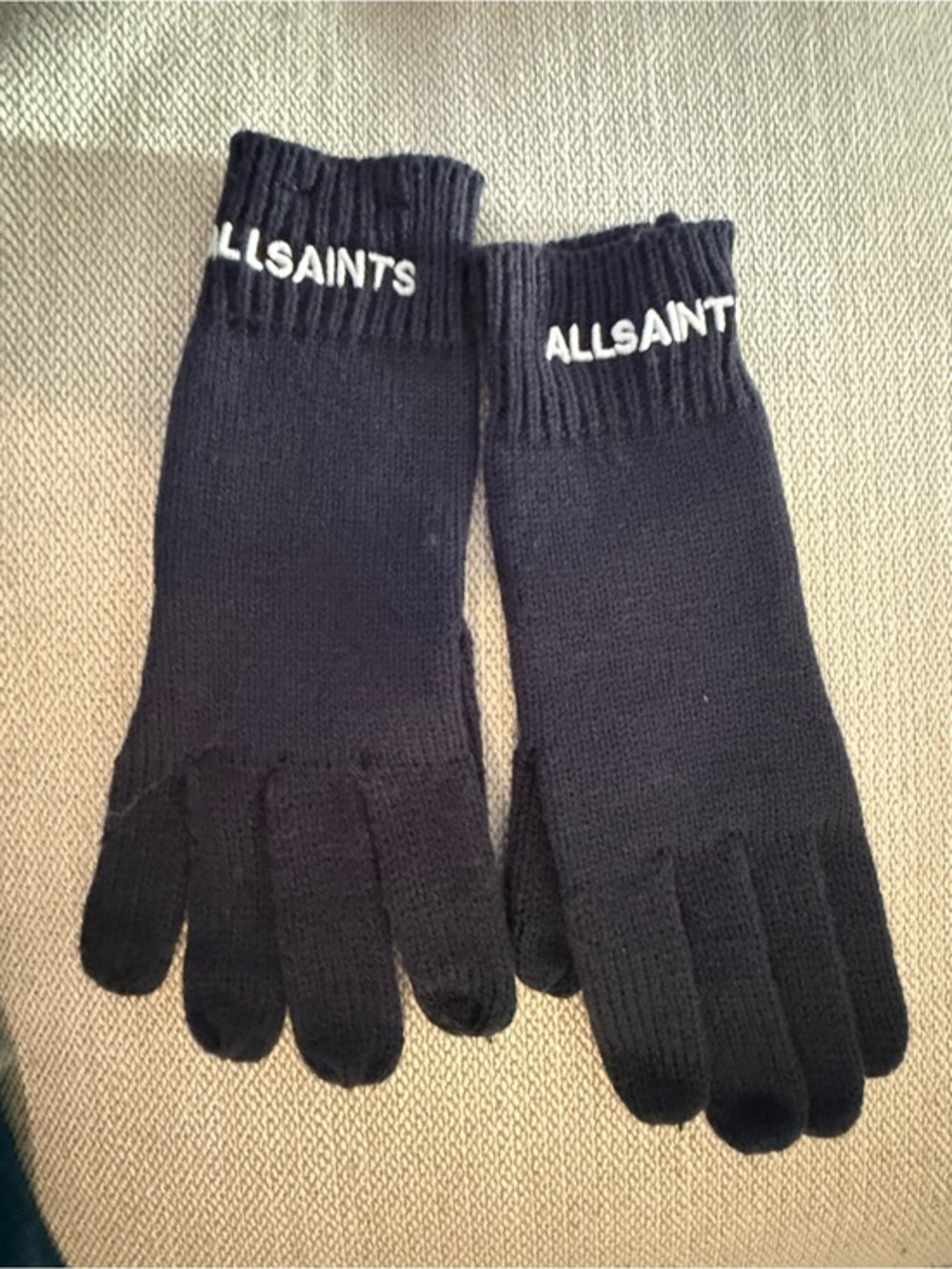 All Saints Collegiate Blue  Knit Logo Touchscreen Gloves
